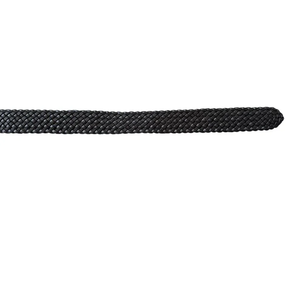 Fossil Black Braided Leather Belt Womens Sz Small Woven Silver Buckle Adjustable